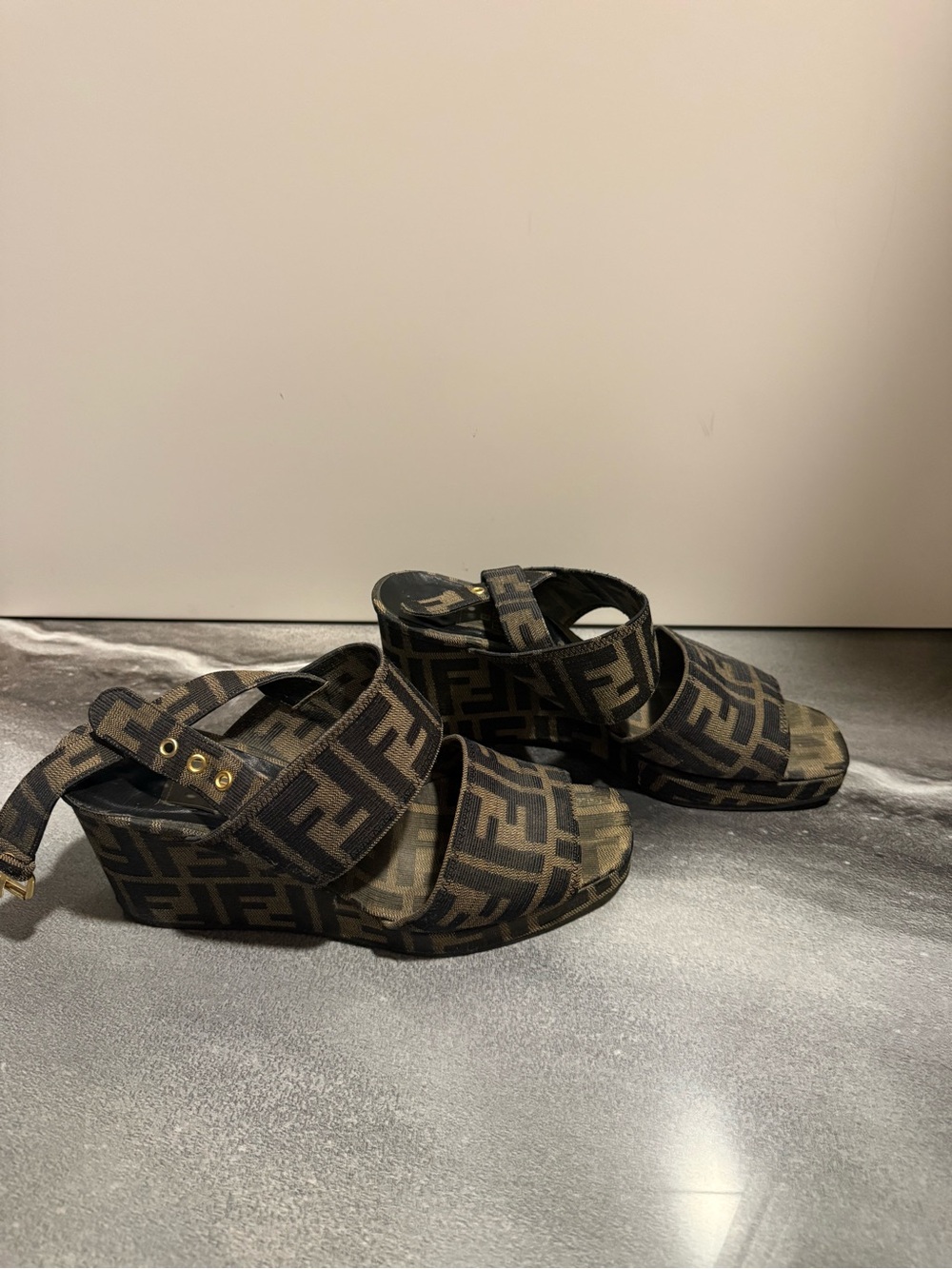 Fendi Black/Brown Wedge Sandals